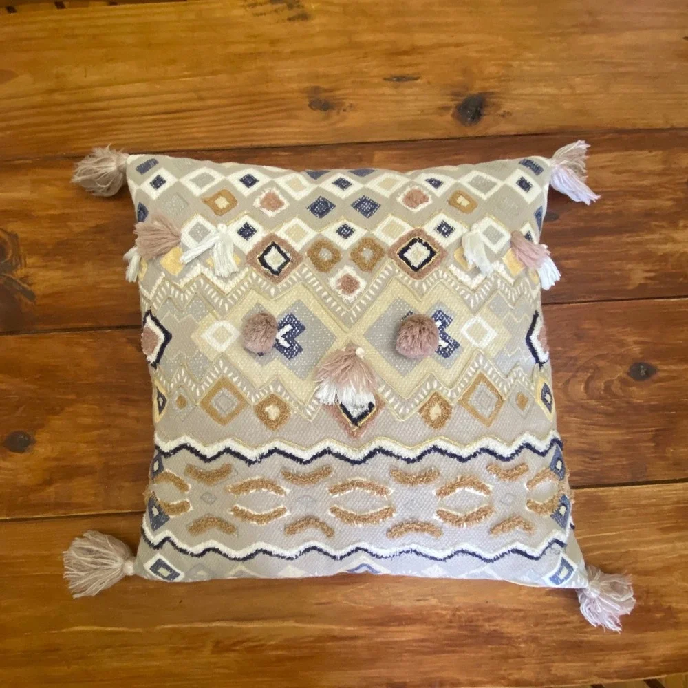 Pier 1 Imports Decorative Pillow Boho Accent Throw‎ Pillow with Tassels